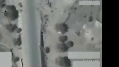Saudi Air Force bombs Houthis under a bridge and a vehicle carrying ammunition in Yemen/Saada (date unknown, I think 2021)