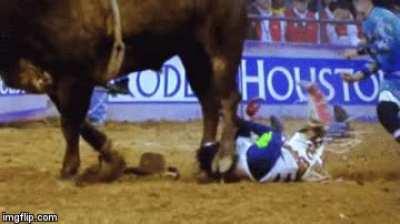 Cowboy Under a Bucking Bull