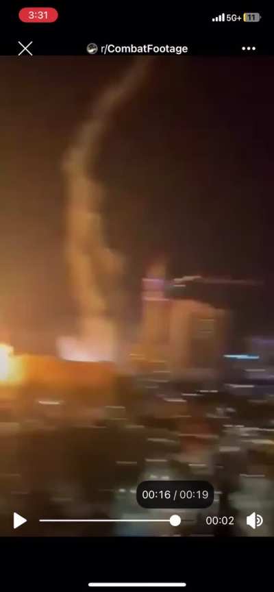 Slowed down footage showing a Iranian ballistic missile impacting near a David Sling Interceptor