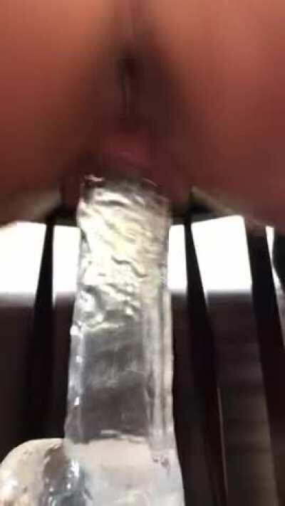 Watch as my lips grip this giant dildo!