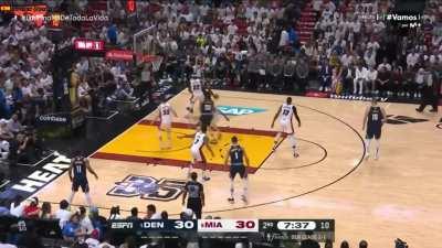 [Highlight] Nikola Jokic splashes a deep 3-pointer in Game 4 vs. the Miami Heat. With a replay and mult-broadcast and language - ABC (English), ESPN (Spanish), Movistar (Spanish), ESPN (Portuguese), SPOTV (Korean) and Thai (Thai)
