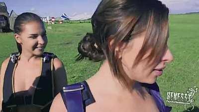 Naked Russian babes before skydiving