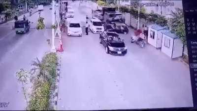 Truck smashes through a checkpoint