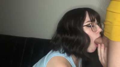 Cute Girl with Glasses Gives Blowjob