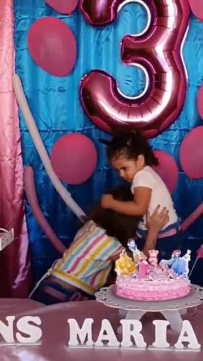 blows out the candles gets hair pulled