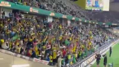 Brazilians in Australia during a feminine football (soccer) game guess what are they saying 😂😂😂😂😂😂 answer in the comments