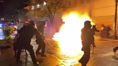 Portland - day 110. Molotov vs pigs (also known as cops)