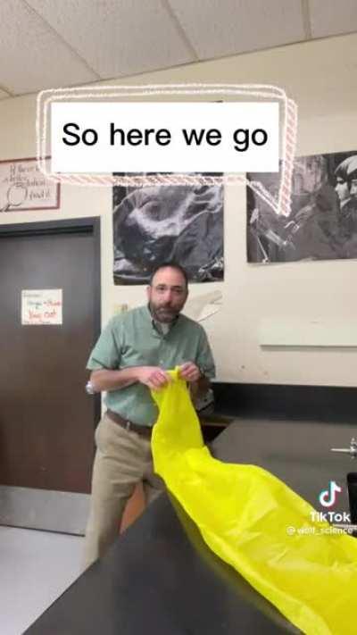 Physics teacher shows the Bernoulli principle