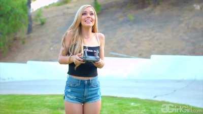 Having fun with her peeping Tom