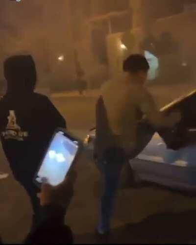 Car gets hit while doing donuts