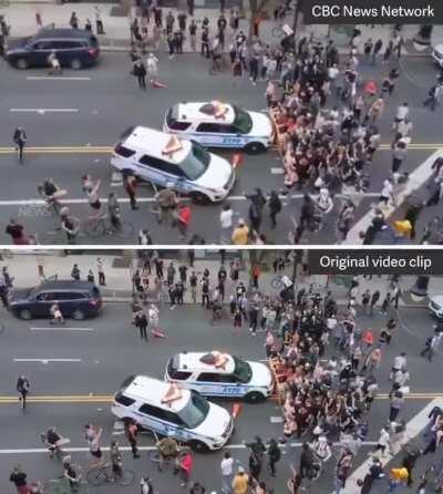 Canadian government mouthpiece CBC censors footage of police SUVs ramming into protesters