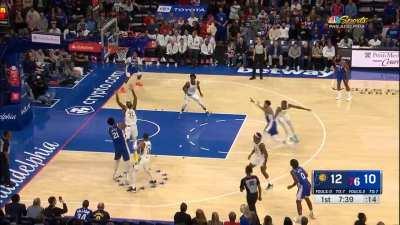 [Highlight] A pair of one handed catches & passes from Embiid and PJ Tucker leads to a wide open three for James Harden