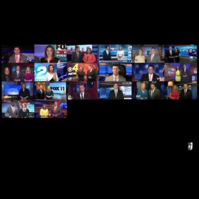 Fox, ABC, CBS, and NBC local news stations all owned by Sinclair Broadcast Group reading off of the same script