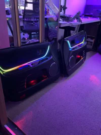 Ambient lit kit pt2. Finished the front doors. Gonna see if I can get them going in the car today or not. One of the strips wasn’t lighting up all the way. Sacrificed the big piece I was gonna use around the shifter. Might’ve been much. Still have a small