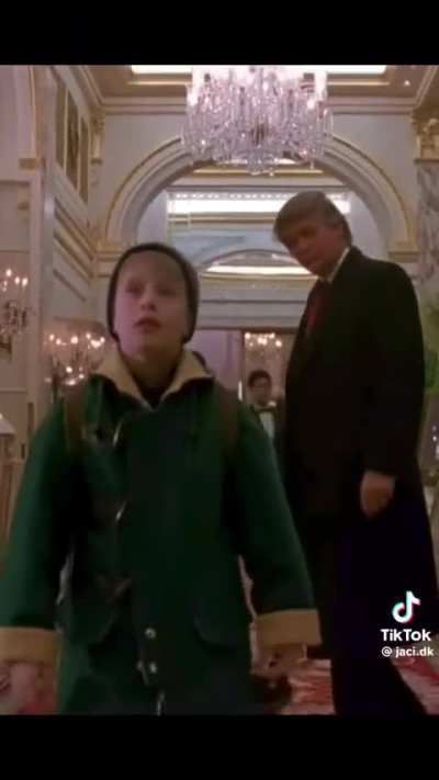 Home Alone 2: Trump points young boy to Epstein's office.