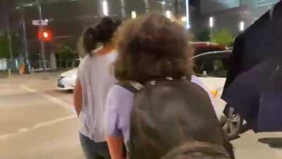 Woman in Denver last night confronts protesters who threw a rock at her car. They claim it was justified because she honked at them while they were blocking traffic