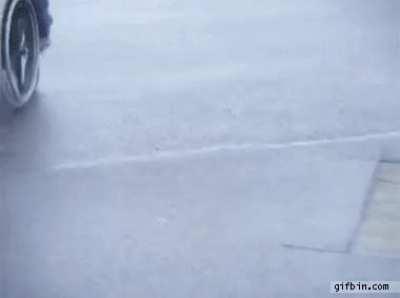 Going full speed on a wheelchair down the hill