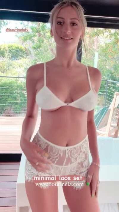 Tatiana Schwartz, stunningly gorgeous, in a white, minimal, lace, set