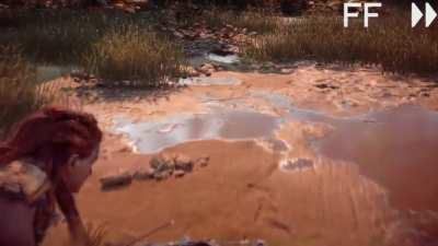 The detail of a puddle of water evaporating in Horizon Zero Dawn.