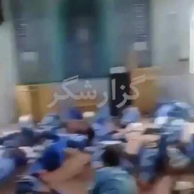 Iranian workers on strike completely ignoring Imam saying prayers in a mosque, usually the Imam would lead a group prayer!