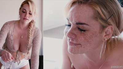 Freckled beauty gets sprayed