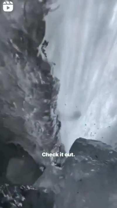 Inside of a frozen waterfall