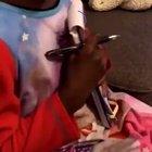 Daughter draws portrait of her mother