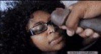 Ebony cutie gets her glasses ruined