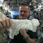 Squeezing a wet towel in space.