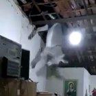 Donkey breaks into a house through the roof.